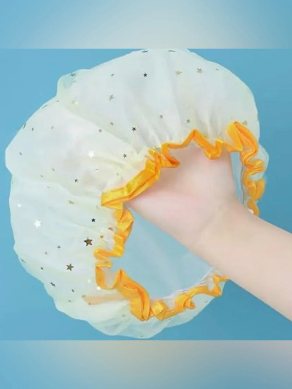 💞 New Yellow Gold Star Shower Cap Bonnet with Yellow Gold Trim